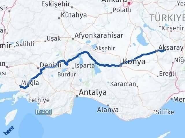 Muğla Gülağaç Aksaray Arası Kaç Km - Yol Haritası