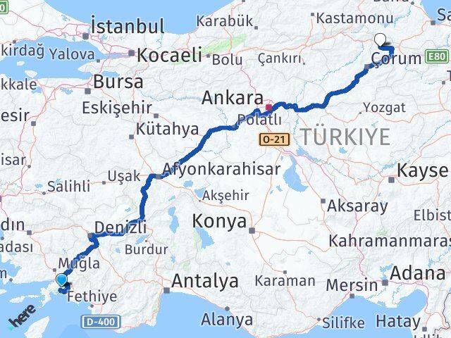 Muğla Gümüşhacıköy Amasya Arası Kaç Km - Yol Haritası