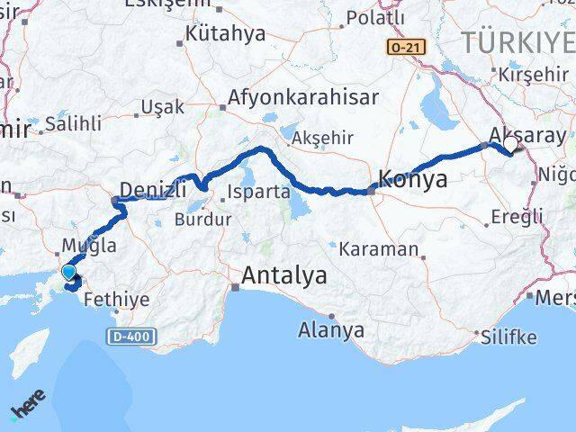 Muğla Güzelyurt Aksaray Arası Kaç Km - Yol Haritası