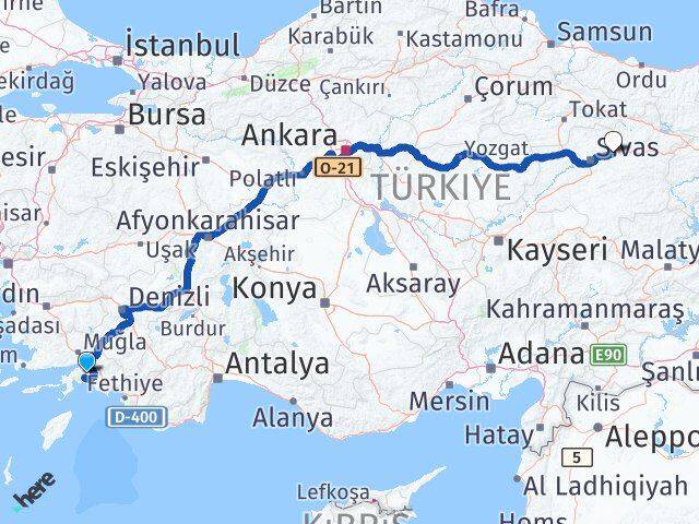 Muğla Hafik Sivas Arası Kaç Km - Yol Haritası
