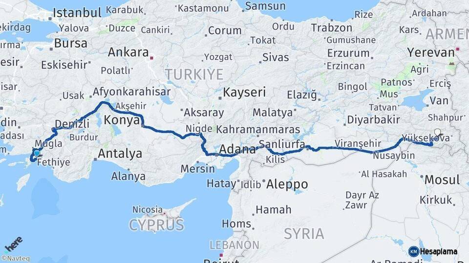 Muğla Hakkari Arası Kaç Km - Yol Haritası