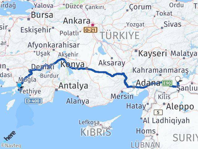 Muğla Halfeti Şanlıurfa Arası Kaç Km - Yol Haritası