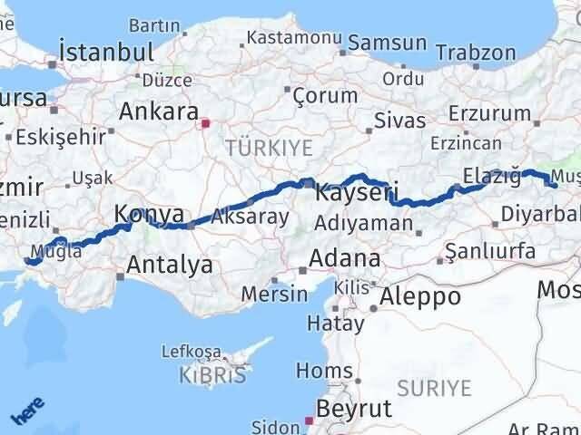 Muğla Hasköy Muş Arası Kaç Km - Yol Haritası