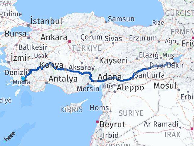 Muğla Hizan Bitlis Arası Kaç Km - Yol Haritası