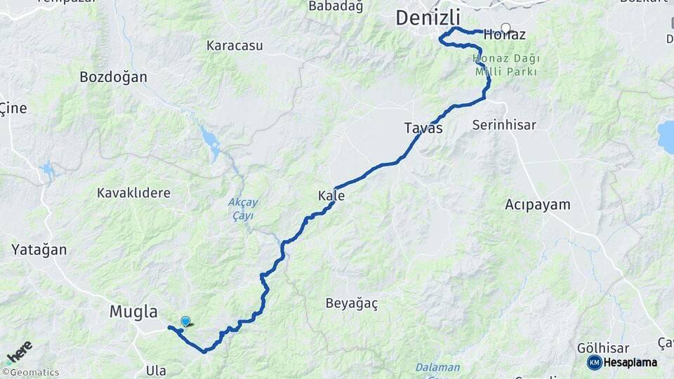 Muğla Honaz Denizli Arası Kaç Km - Yol Haritası