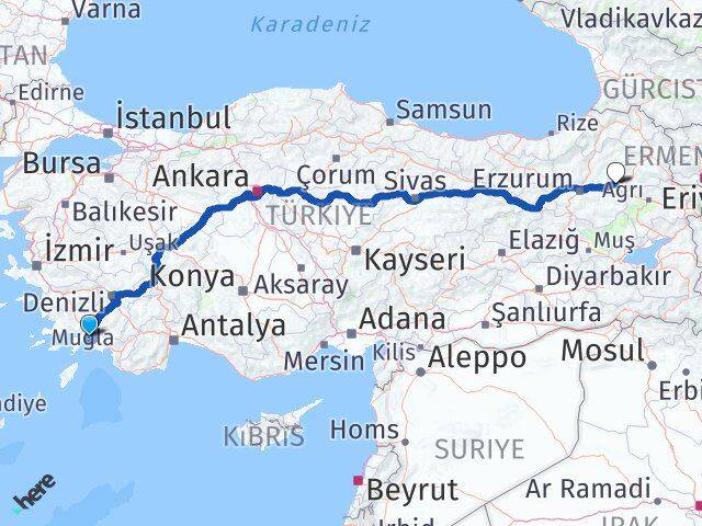 Muğla Horasan Erzurum Arası Kaç Km - Yol Haritası