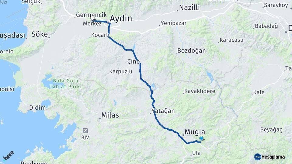 Muğla İncirliova Aydın Arası Kaç Km - Yol Haritası