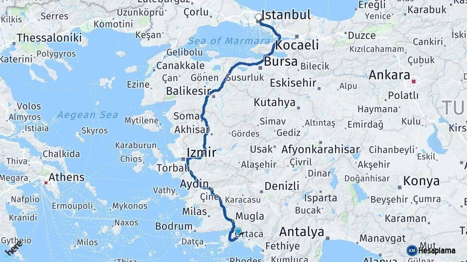 Muğla İstanbul Arası Kaç Km - Yol Haritası