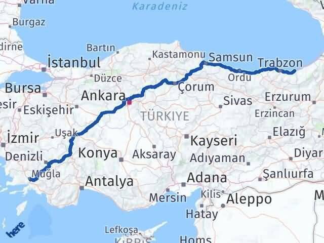 Muğla İyidere Rize Arası Kaç Km - Yol Haritası