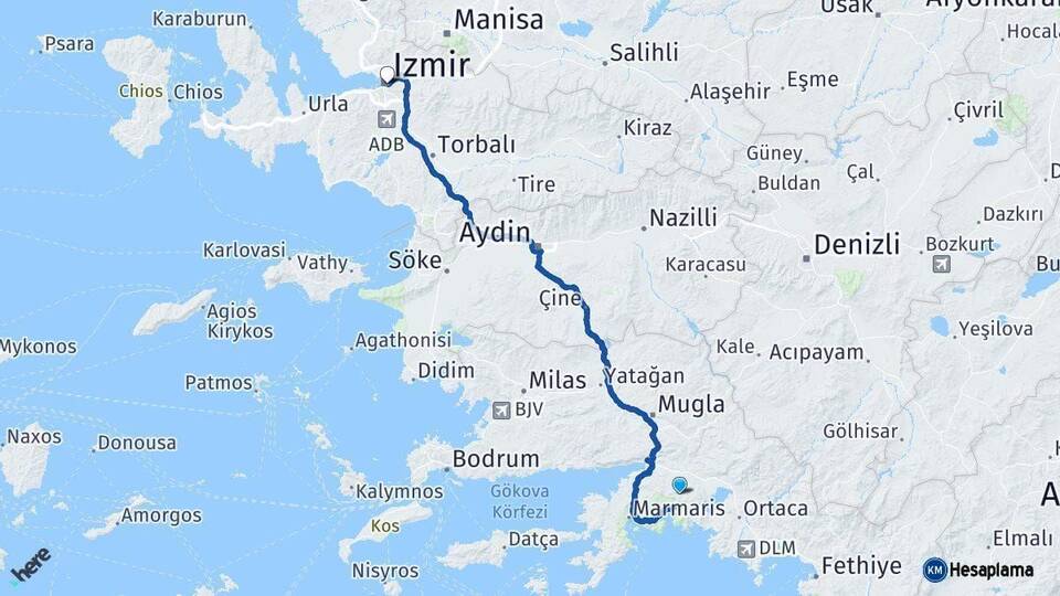 Muğla İzmir Arası Kaç Km - Yol Haritası