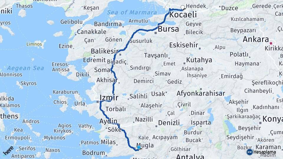 Muğla İzmit Kocaeli Arası Kaç Km - Yol Haritası
