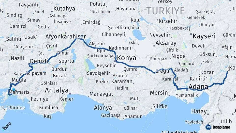 Muğla Kahramanmaraş Arası Kaç Km - Yol Haritası