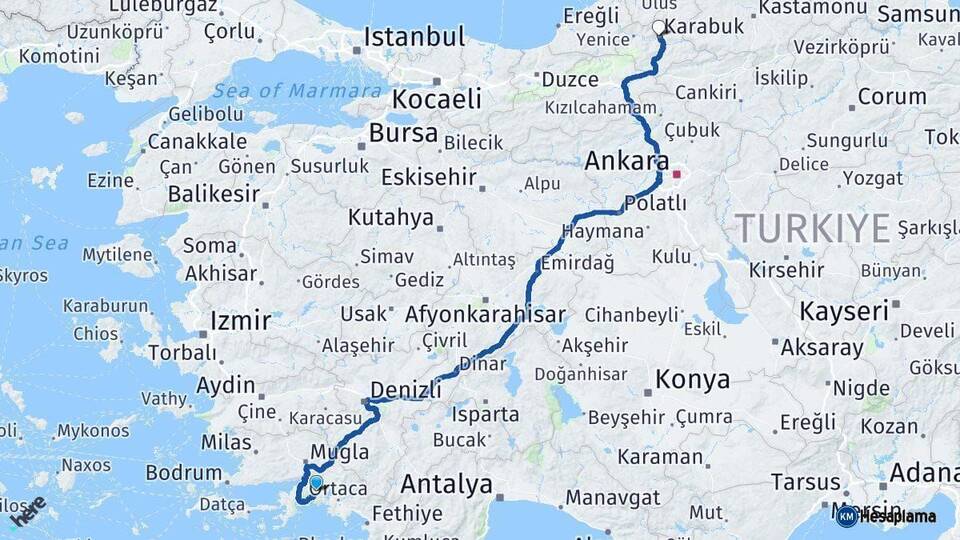 Muğla Karabük Arası Kaç Km - Yol Haritası