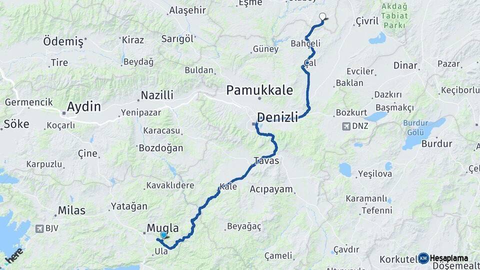 Muğla Karahallı Uşak Arası Kaç Km - Yol Haritası
