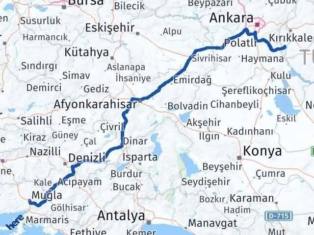 Muğla Karakeçili Kırıkkale Arası Kaç Km - Yol Haritası