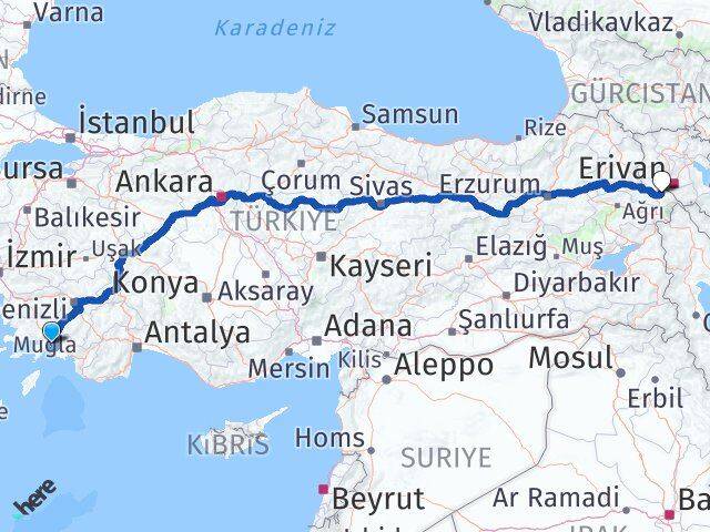 Muğla Karakoyunlu Iğdır Arası Kaç Km - Yol Haritası