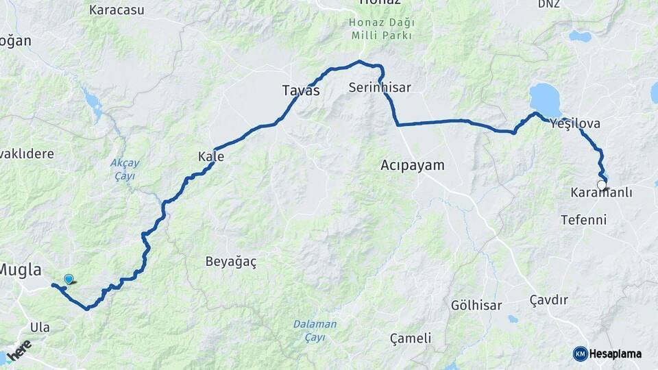 Muğla Karamanlı Burdur Arası Kaç Km - Yol Haritası