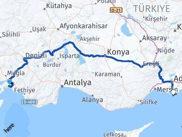 Muğla Karataş Adana Arası Kaç Km - Yol Haritası
