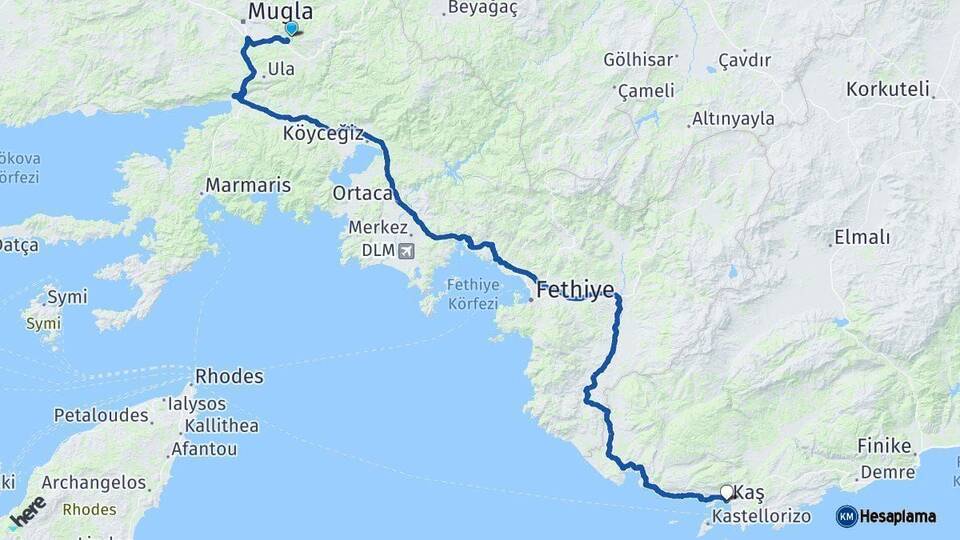Muğla Kaş Antalya Arası Kaç Km - Yol Haritası