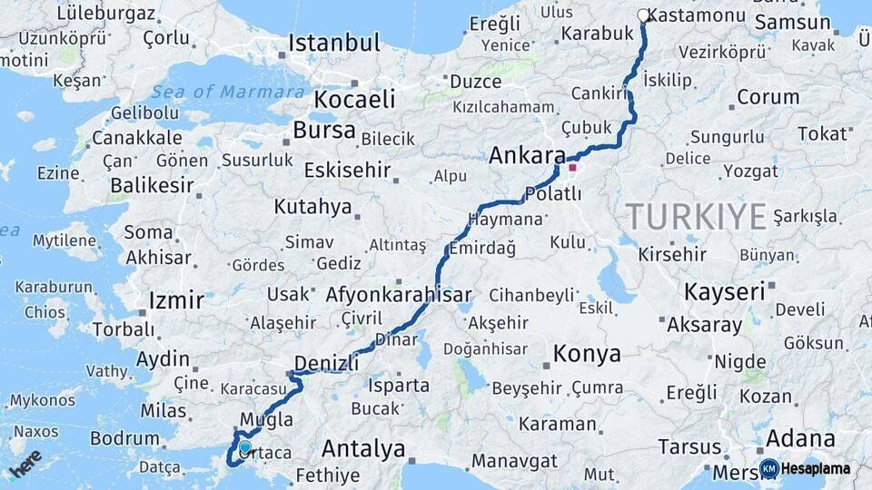 Muğla Kastamonu Arası Kaç Km - Yol Haritası