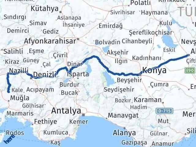 Muğla Kavaklıdere Aksaray Arası Kaç Km - Yol Haritası