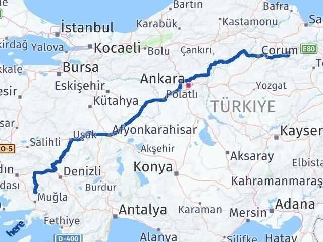 Muğla Kavaklıdere Amasya Arası Kaç Km - Yol Haritası