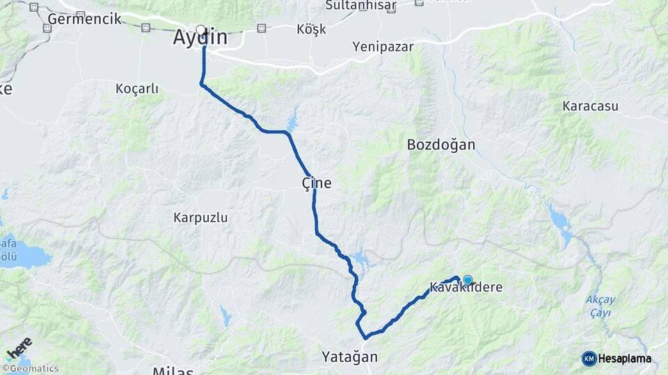 Muğla Kavaklıdere Aydın Arası Kaç Km - Yol Haritası