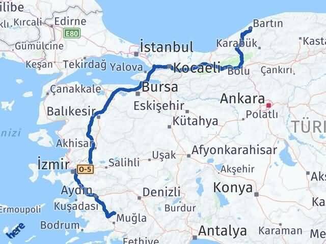 Muğla Kavaklıdere Bartın Arası Kaç Km - Yol Haritası