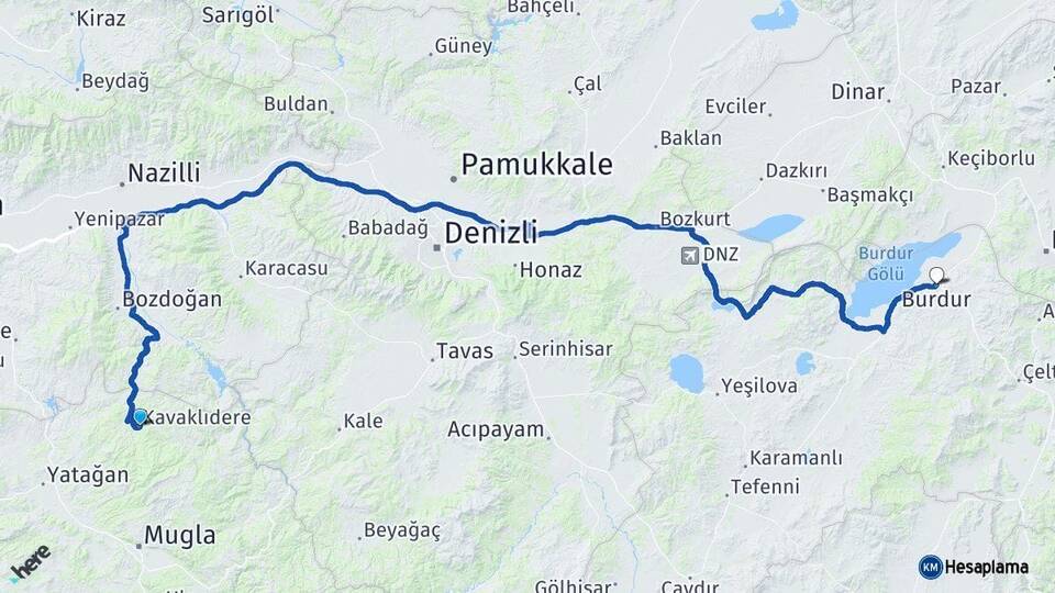 Muğla Kavaklıdere Burdur Arası Kaç Km - Yol Haritası