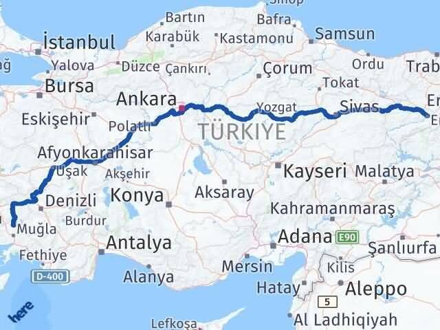 Muğla Kavaklıdere Erzincan Arası Kaç Km - Yol Haritası