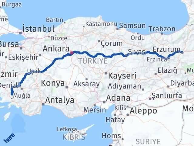 Muğla Kavaklıdere Erzurum Arası Kaç Km - Yol Haritası