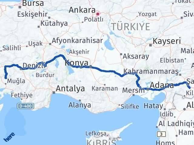 Muğla Kavaklıdere Gaziantep Arası Kaç Km - Yol Haritası