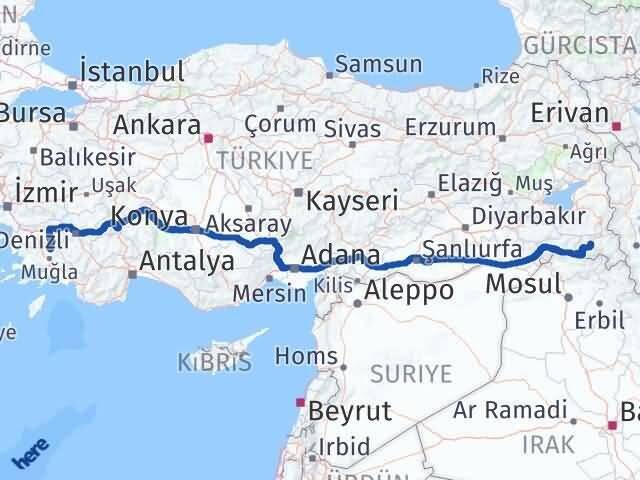 Muğla Kavaklıdere Hakkari Arası Kaç Km - Yol Haritası