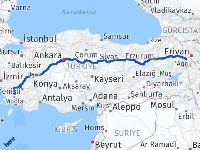 Muğla Kavaklıdere Iğdır Arası Kaç Km - Yol Haritası