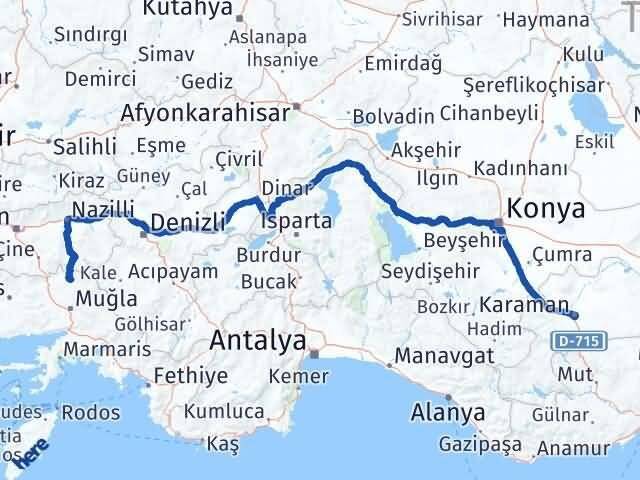 Muğla Kavaklıdere Karaman Arası Kaç Km - Yol Haritası