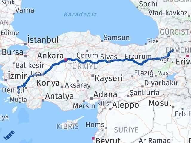 Muğla Kavaklıdere Kars Arası Kaç Km - Yol Haritası