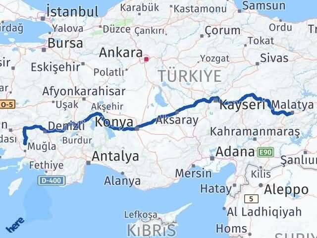 Muğla Kavaklıdere Malatya Arası Kaç Km - Yol Haritası