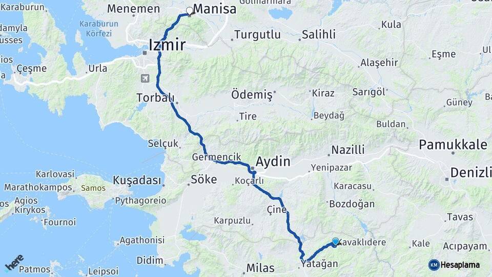 Muğla Kavaklıdere Manisa Arası Kaç Km - Yol Haritası