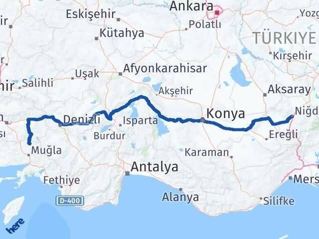 Muğla Kavaklıdere Niğde Arası Kaç Km - Yol Haritası