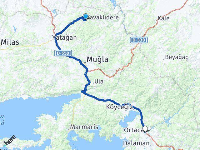 Muğla Kavaklıdere Ortaca Arası Kaç Km - Yol Haritası