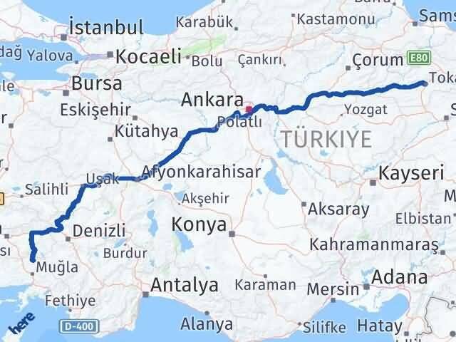 Muğla Kavaklıdere Tokat Arası Kaç Km - Yol Haritası