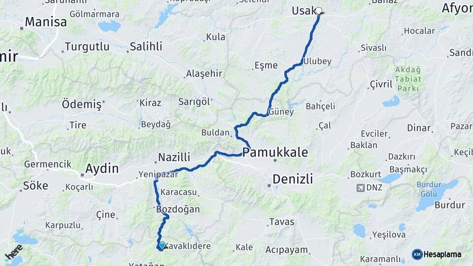 Muğla Kavaklıdere Uşak Arası Kaç Km - Yol Haritası