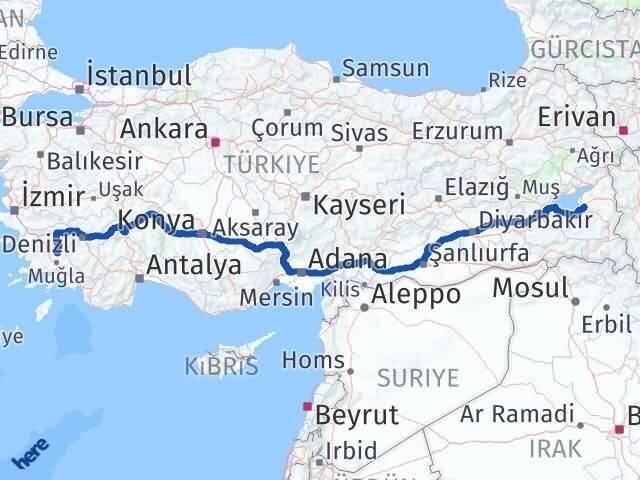 Muğla Kavaklıdere Van Arası Kaç Km - Yol Haritası