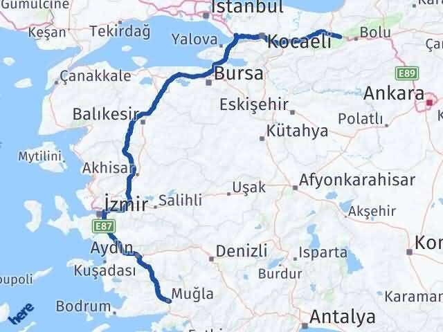 Muğla Kaynaşlı Düzce Arası Kaç Km - Yol Haritası
