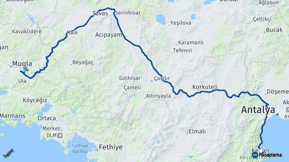 Muğla Kemer Antalya Arası Kaç Km - Yol Haritası