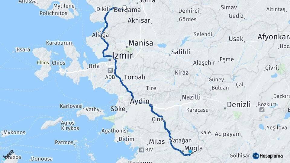 Muğla Kınık İzmir Arası Kaç Km - Yol Haritası