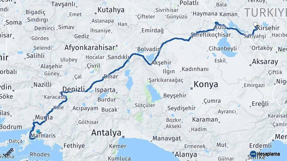 Muğla Kırşehir Arası Kaç Km - Yol Haritası