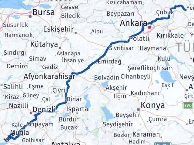 Muğla Kızılırmak Çankırı Arası Kaç Km - Yol Haritası