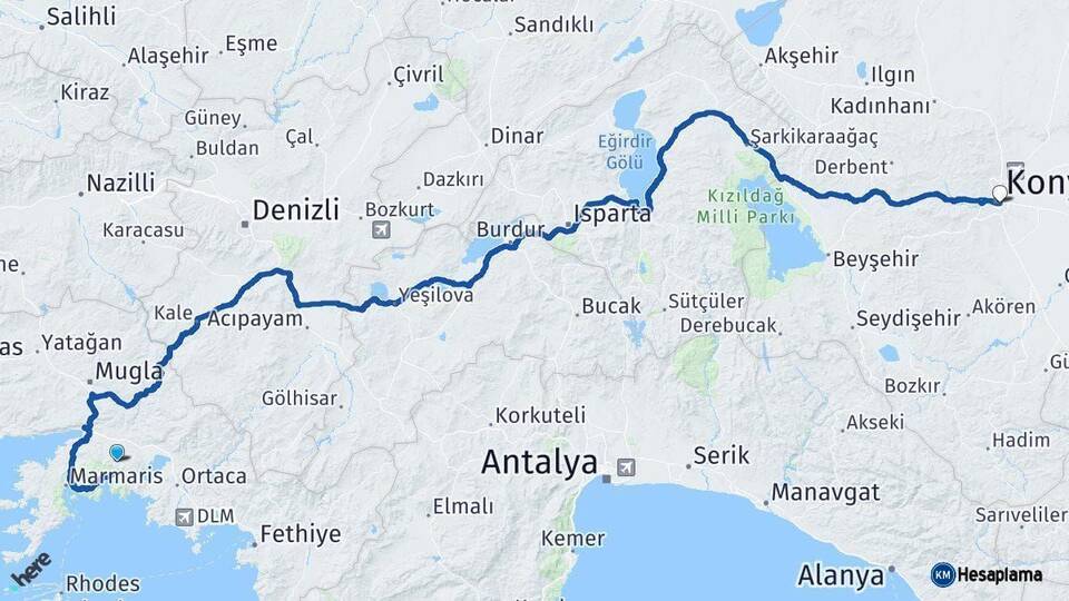 Muğla Konya Arası Kaç Km - Yol Haritası