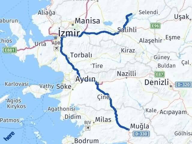 Muğla Köprübaşı Manisa Arası Kaç Km - Yol Haritası